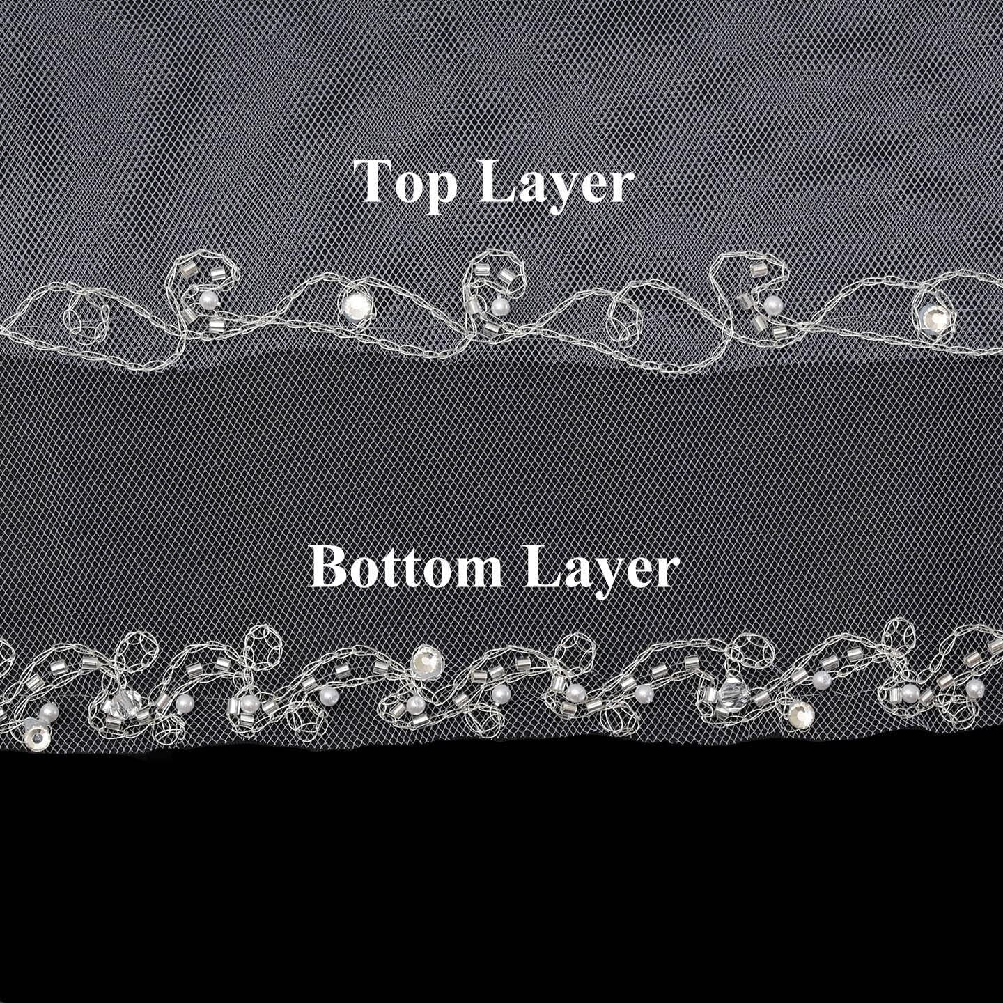 Luxurious 2T Dual Edge Embroidered Veil with Silver Thread Trim - Bridal Beauty