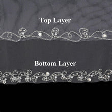 Load image into Gallery viewer, Luxurious 2T Dual Edge Embroidered Veil with Silver Thread Trim - Bridal Beauty