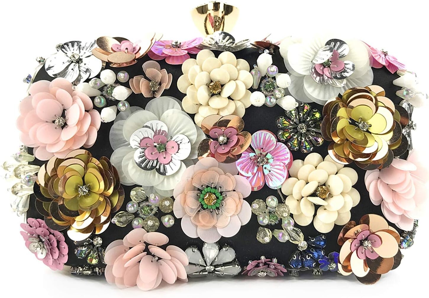 Elegant Evening Clutch with Rhinestone Closure & Floral Detail - Women’s Fashion