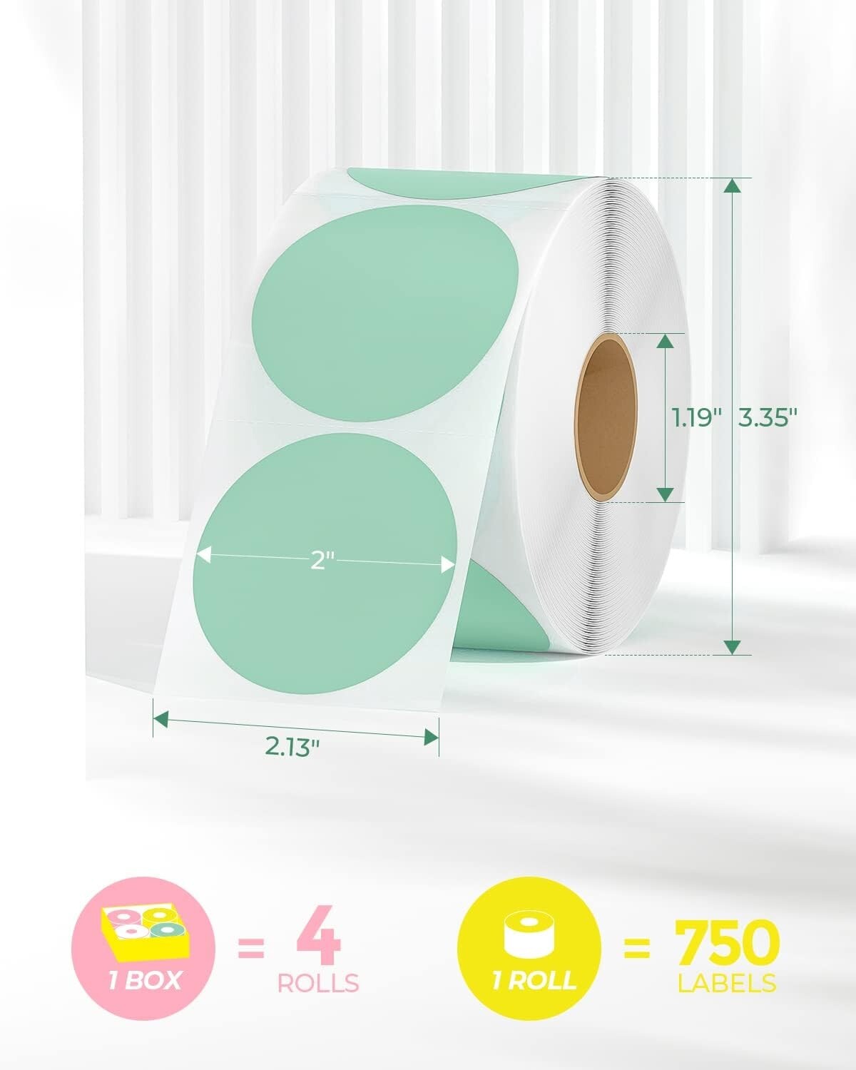 Multi-Purpose 2" Circle Color Thermal Sticker Labels - 4500 Self-Adhesive Rolls