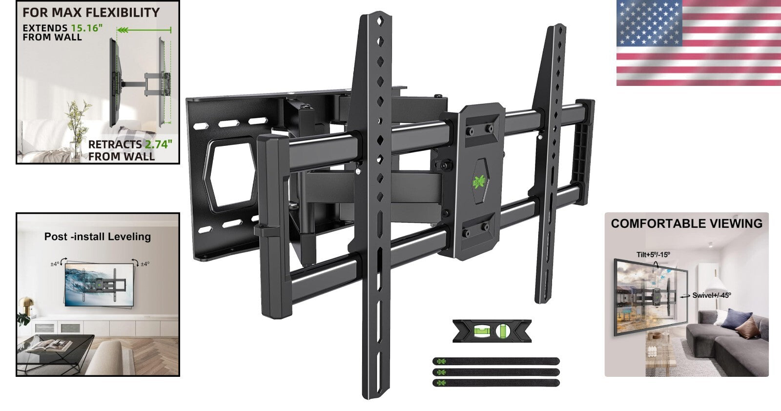 Articulating TV Wall Bracket for 37-86 Inches - Tilt, Swivel, and Easy Setup