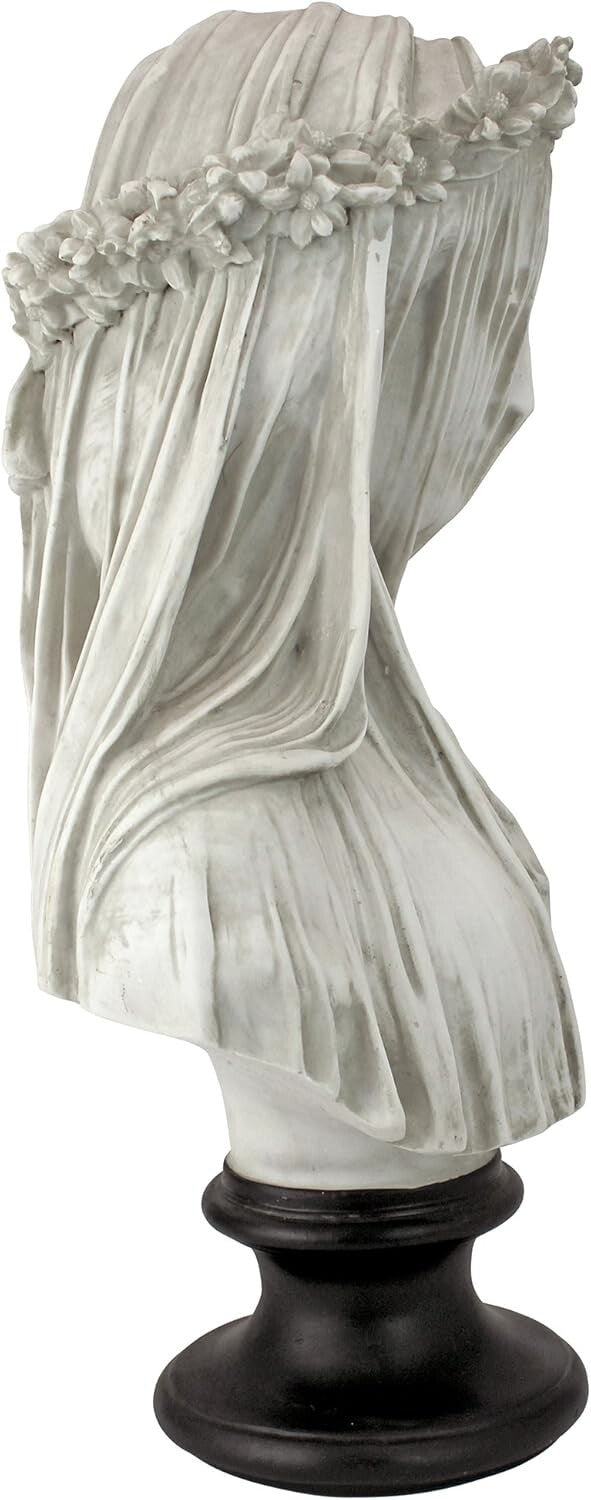 9" Wide Cast Stone Veiled Maiden Sculpture - Handcrafted Historical Art Decor