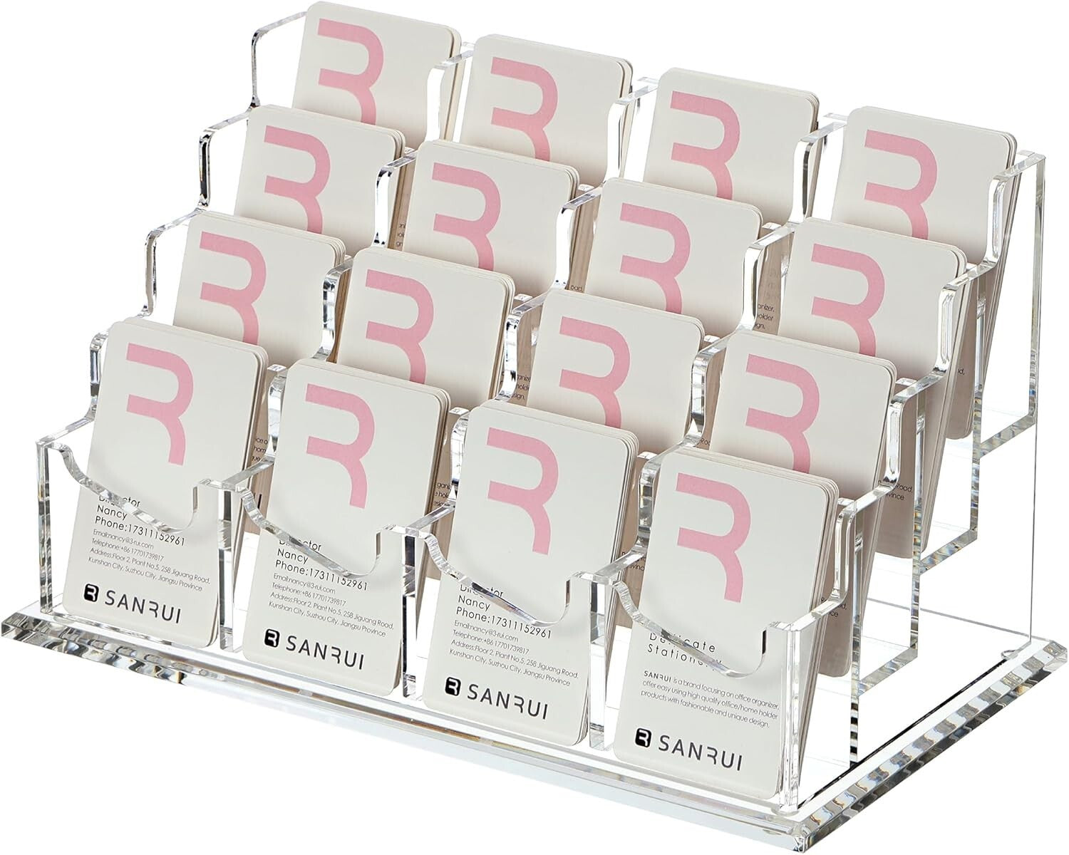 Acrylic Business Card Holder - 16 Slots Clear Desk Organizer for Professionals