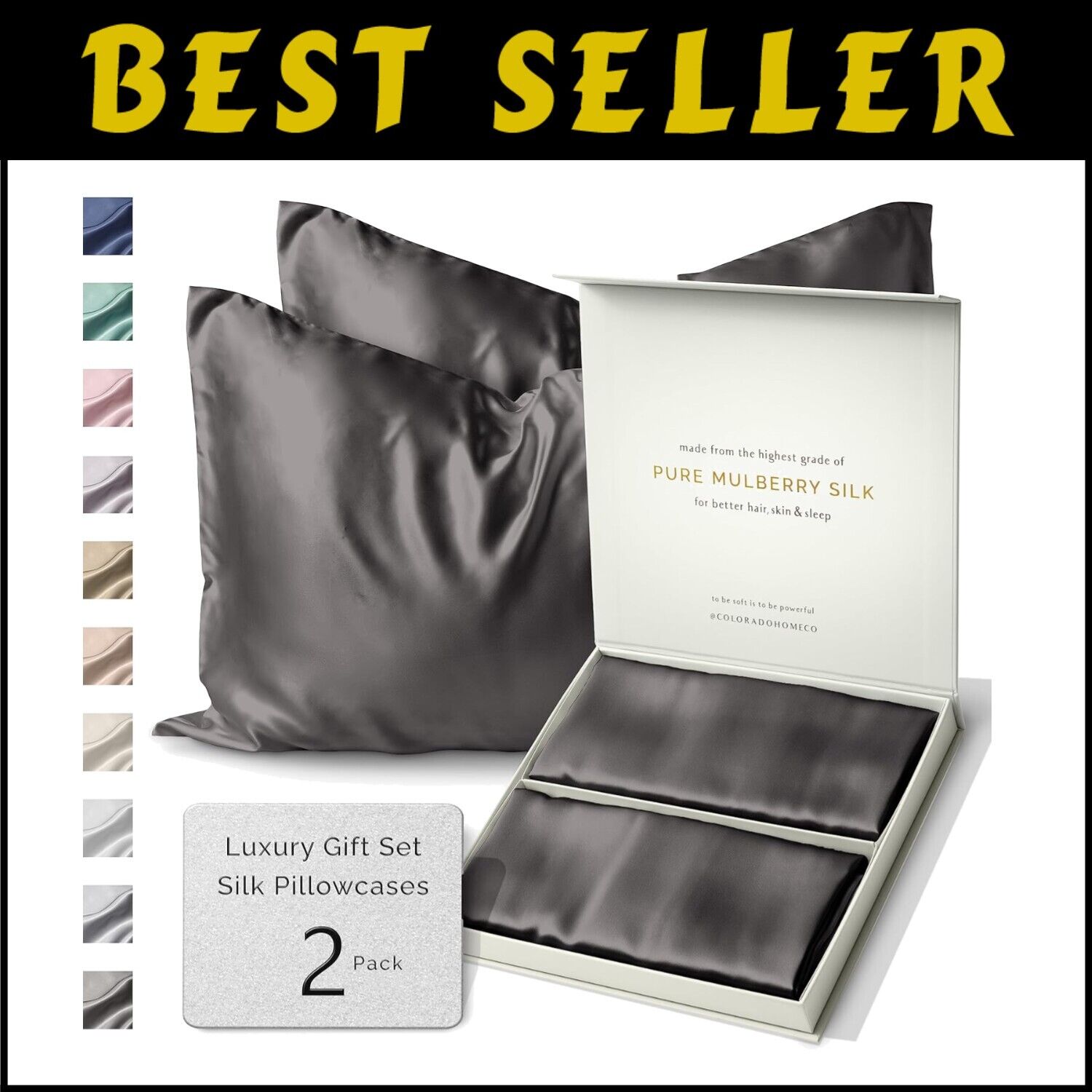 SUNDAYSILKS Silk Pillow Cases 2 Pack - Pure Mulberry Silk with Zipper Closure