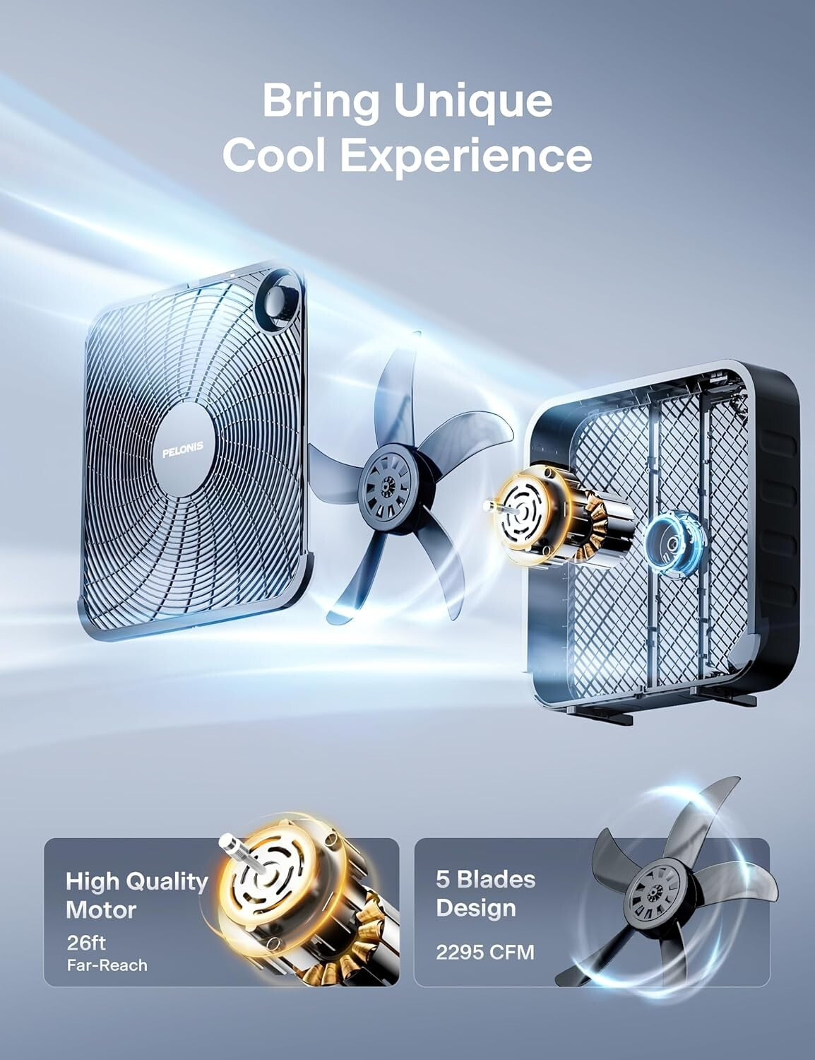 20 Inch Box Fan - Lightweight Portable Floor Fan with High Airflow 2295 CFM