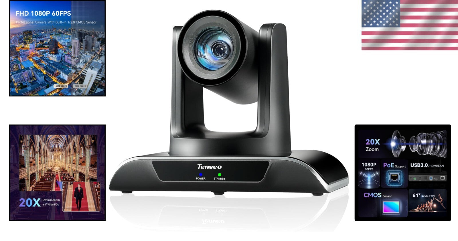 20X Optical Zoom PTZ Camera - FHD 1080P 60FPS for Professional Live Streaming