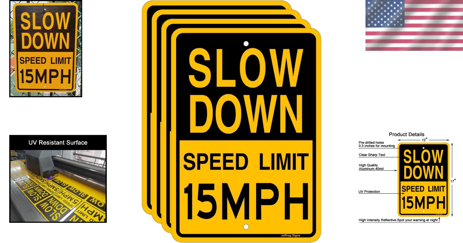 Durable 17x12 Reflective Speed Limit Signs, Weather-Resistant Aluminum 4 Pack