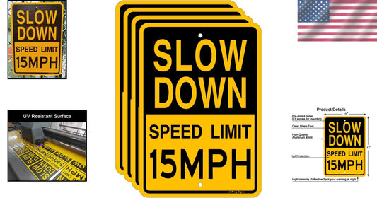 Durable 17x12 Reflective Speed Limit Signs, Weather-Resistant Aluminum 4 Pack