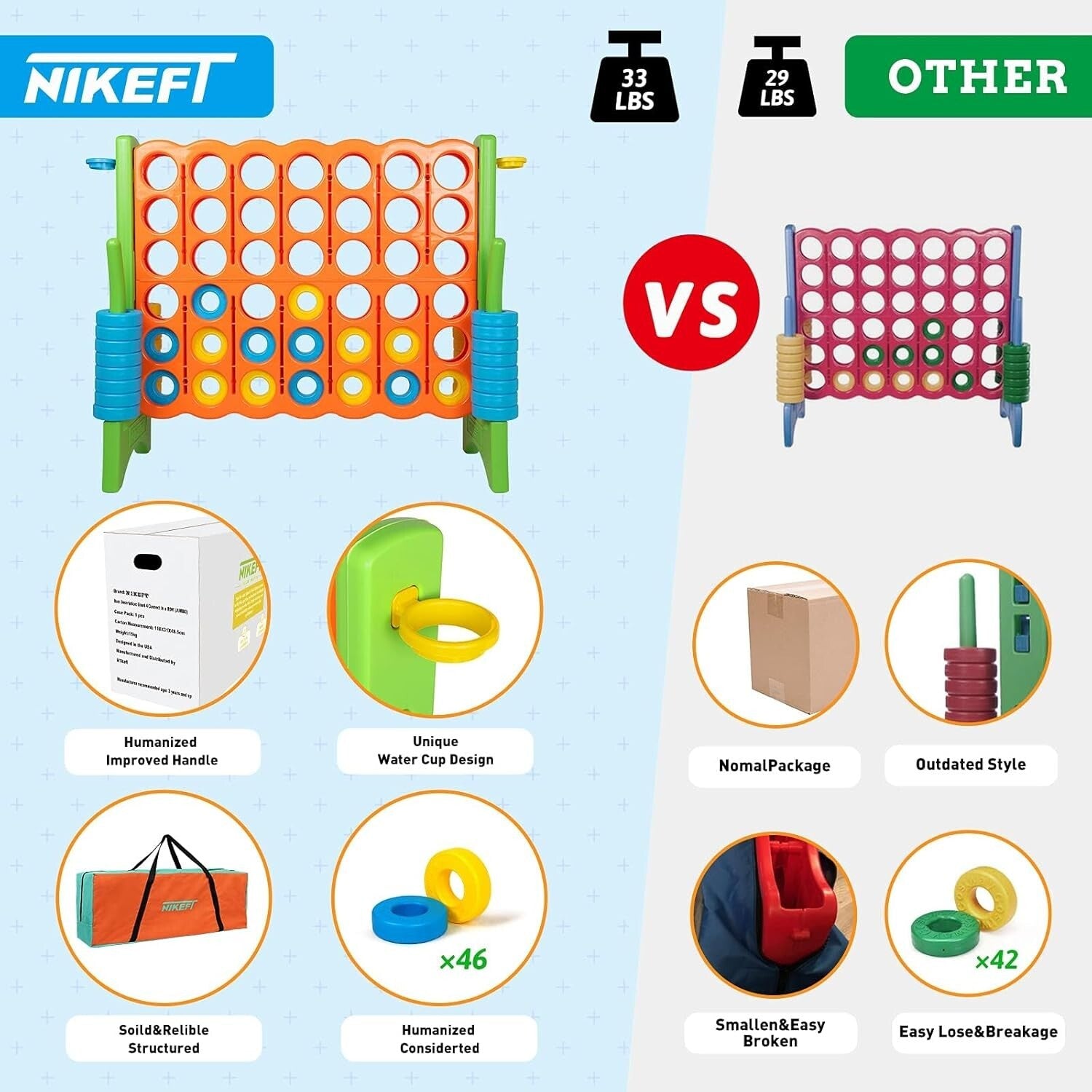 48" Jumbo 4-in-a-Row Game Set with 44 Rings & Drink Holder - Family Fun!