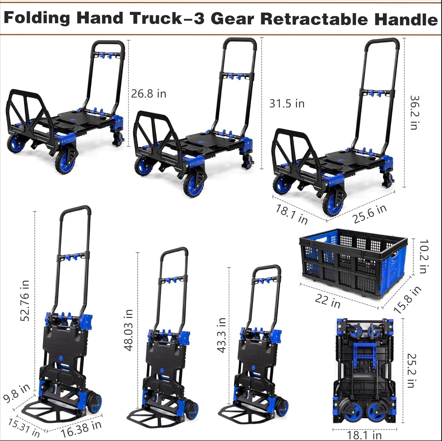 Lightweight Foldable Hand Truck Dolly with Bungee Cords & Adjustable Handle