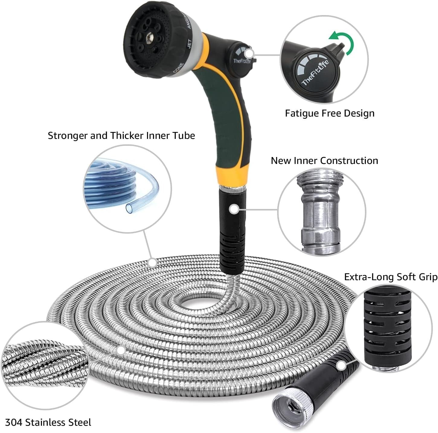 75FT Flexible Stainless Steel Garden Hose - Leak-Resistant & Durable Design