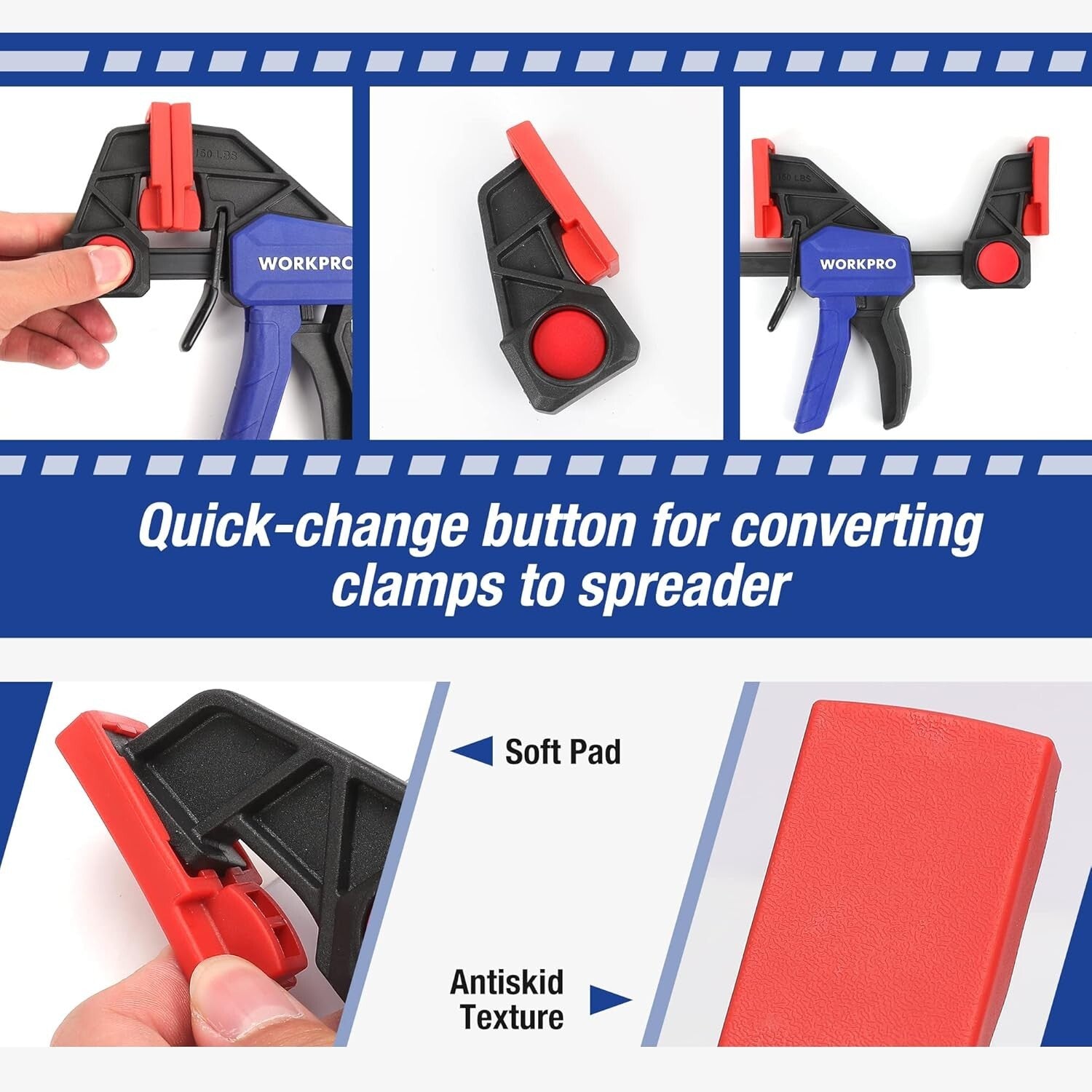 Lightweight Woodworking Clamp/Spreader Set - 6-Pack with Ergonomic Handle