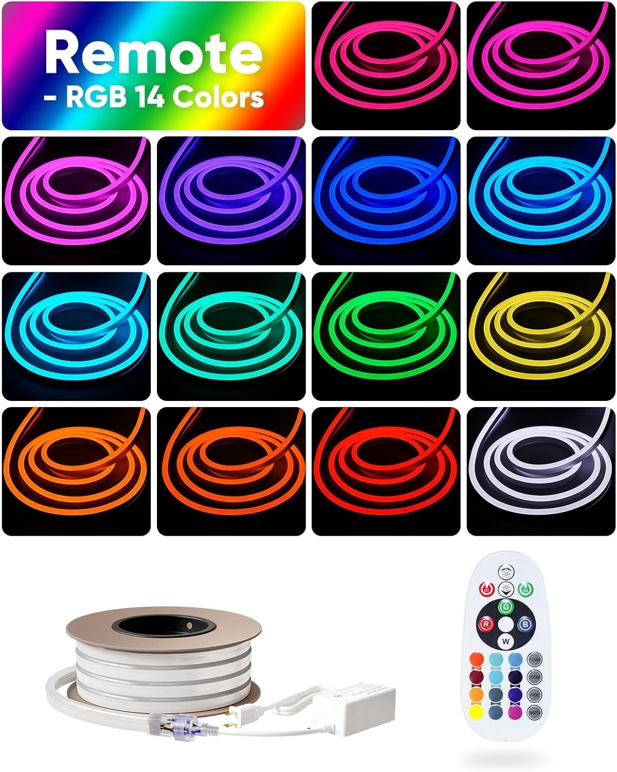 Bright RGB LED Neon Rope Light 32.8FT - Remote Controlled & Waterproof