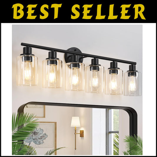 Stylish Black 6-Light Vanity Light with Reversible Mount & LED Compatibility
