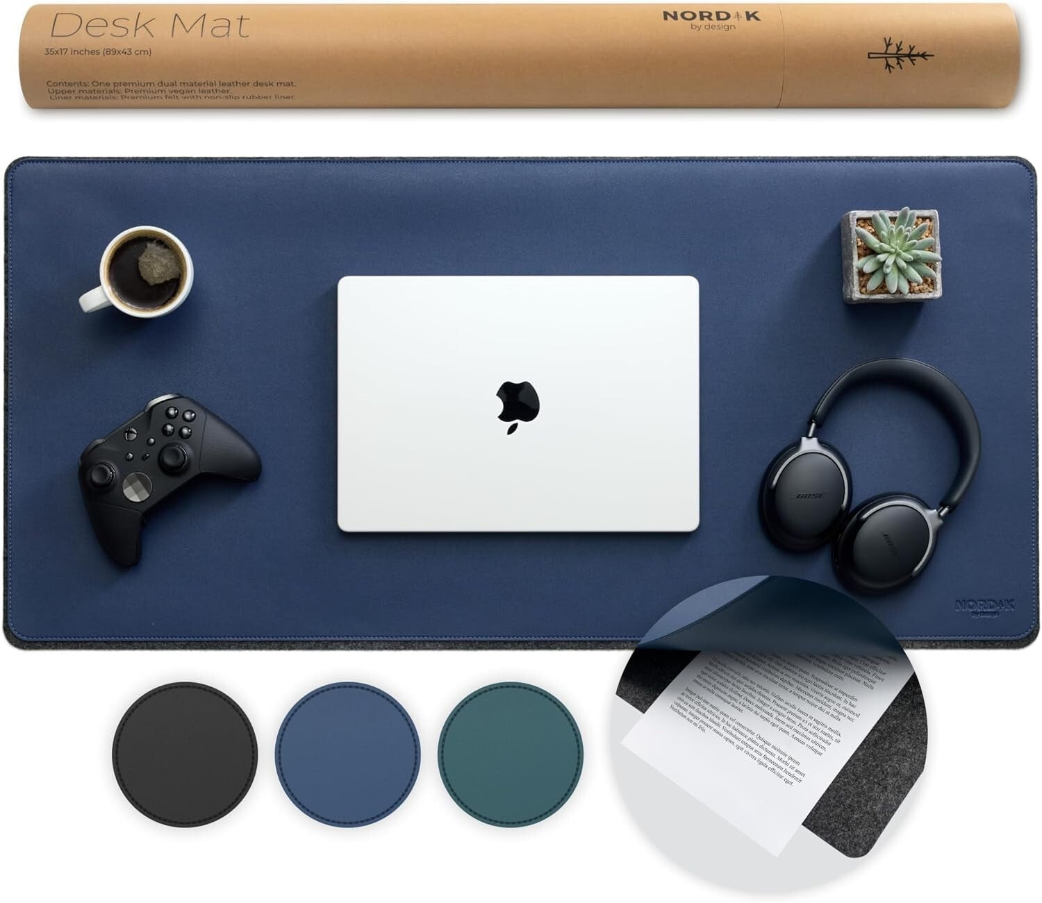 35x17 Inch Luxurious Desk Mat with Anti-Slip Features - Stylish Midnight Blue