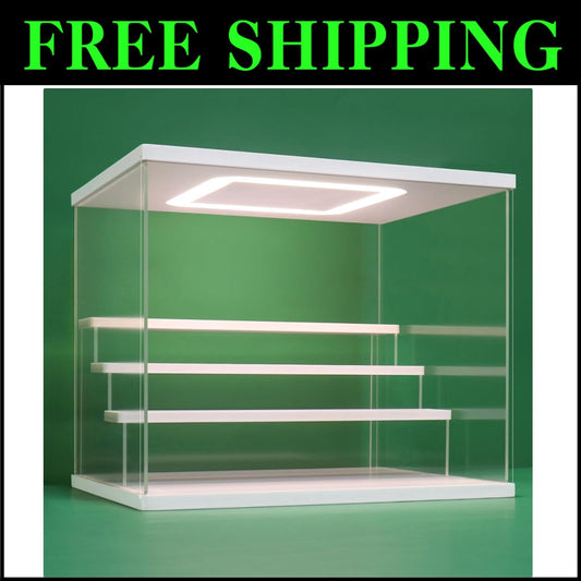 Clear Acrylic Display Case Stand with LED Lighting - Elegant 4-Tier Organizer