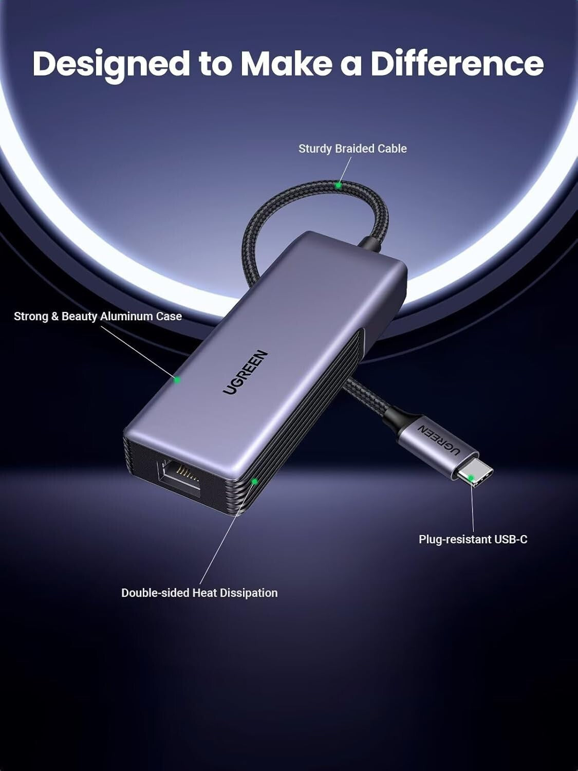 Aluminum USB C to Ethernet Adapter with Thermal Design - Reliable 5Gb Connection