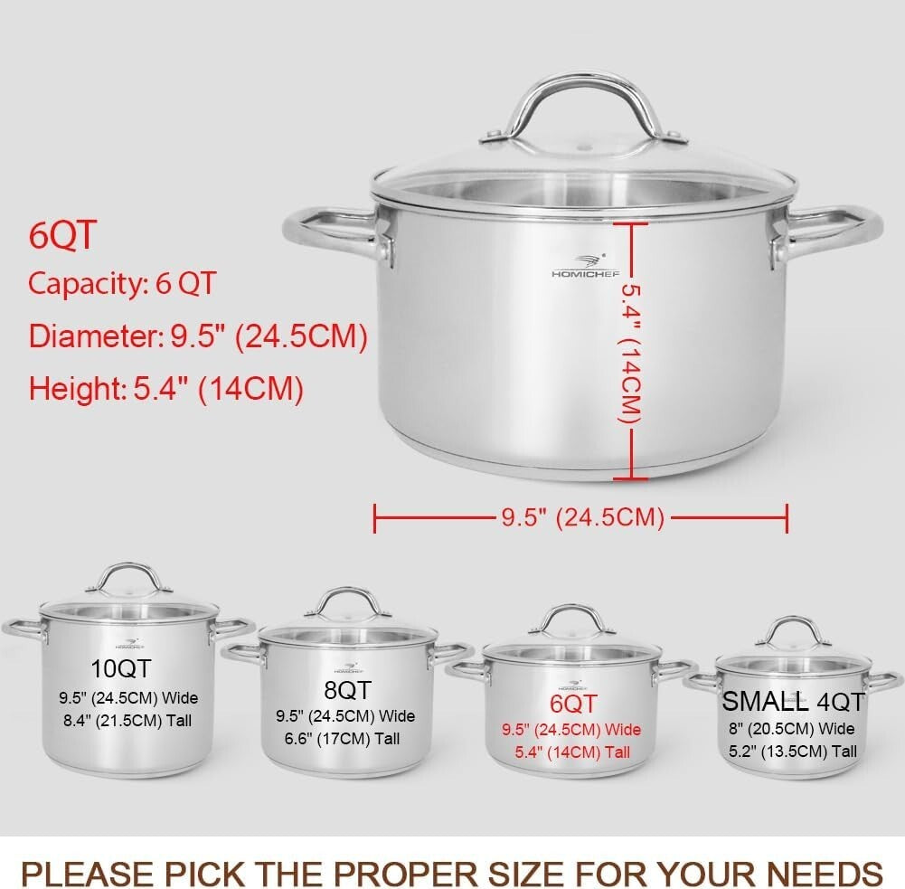 Durable Nickel-Free Stainless Steel Stock Pot - 6 Quart with Ergonomic Handles