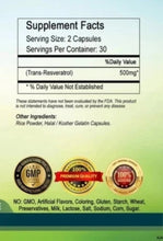 Load image into Gallery viewer, Trans Resveratrol 500mg Caps – Premium Pack – Ships Free USA