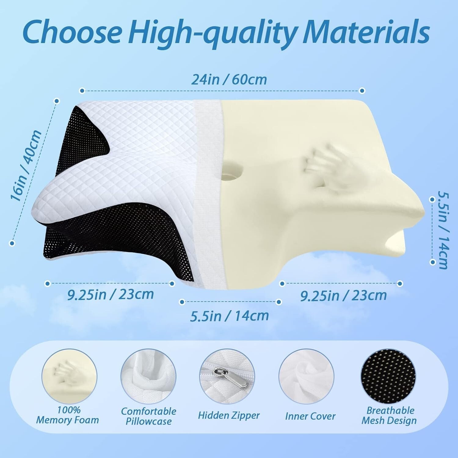 Adjustable Height Memory Foam Neck Pillow for Side, Back, and Stomach Sleepers