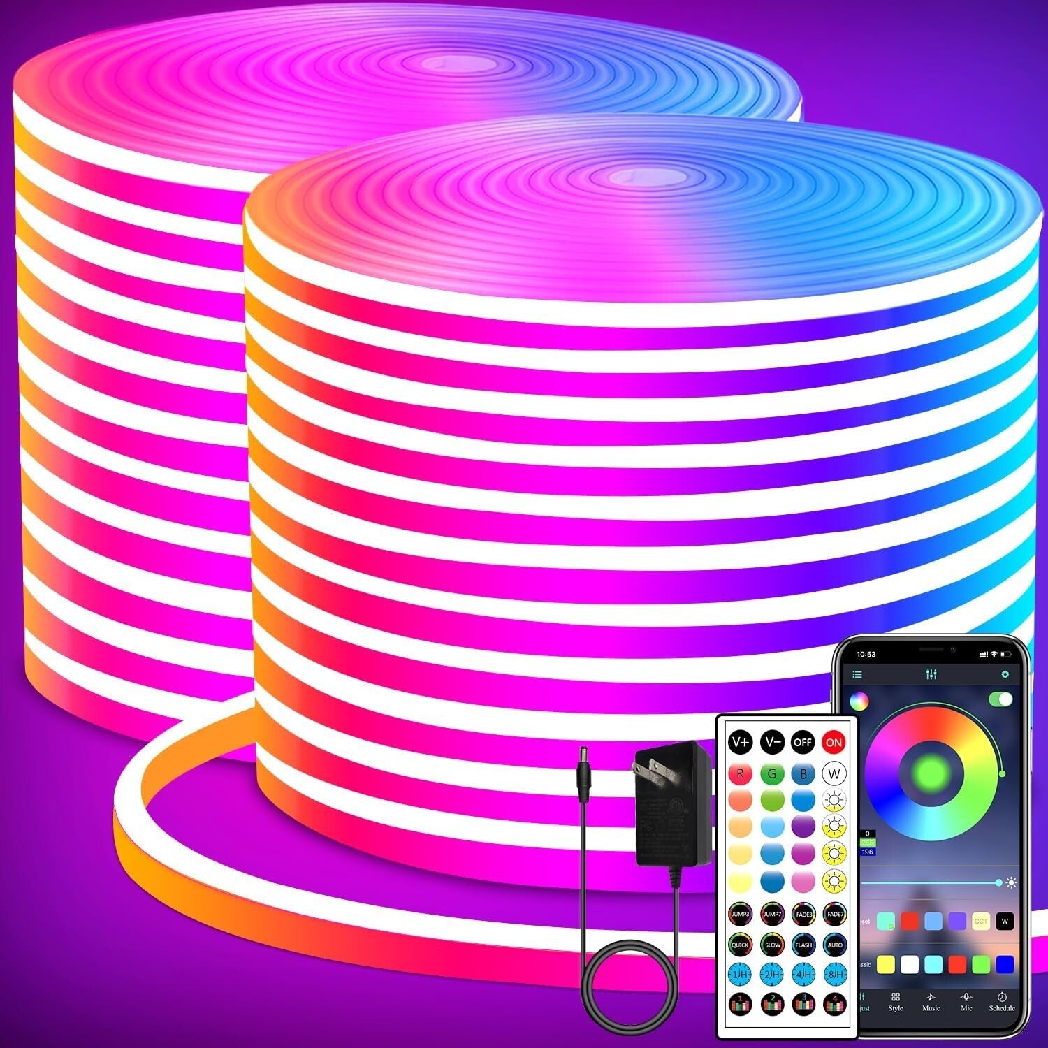 Flexible 132FT Neon LED Strip - Dimmable, Remote Controlled & Vibrant Colors