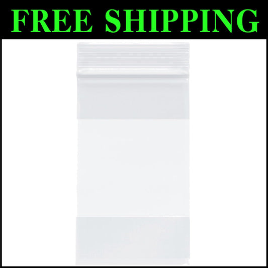 2 Mil Clear Plastic Zipper Bags with White-Block for Easy Labeling - 1,000 Pack