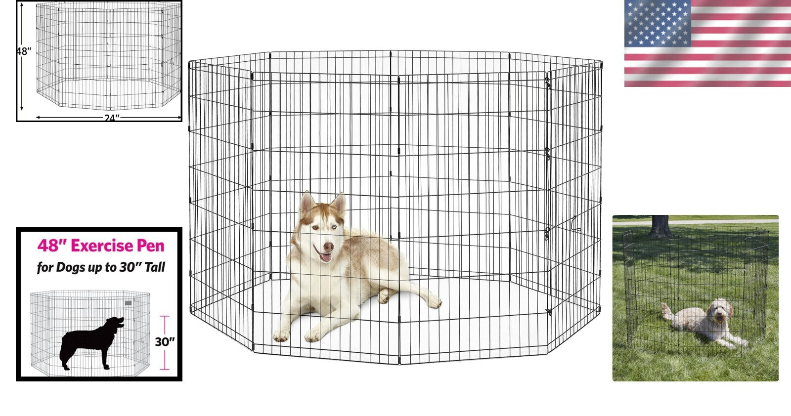 X-Large Metal Dog Exercise Pen - 24"W x 48"H Modular Panels for Versatility