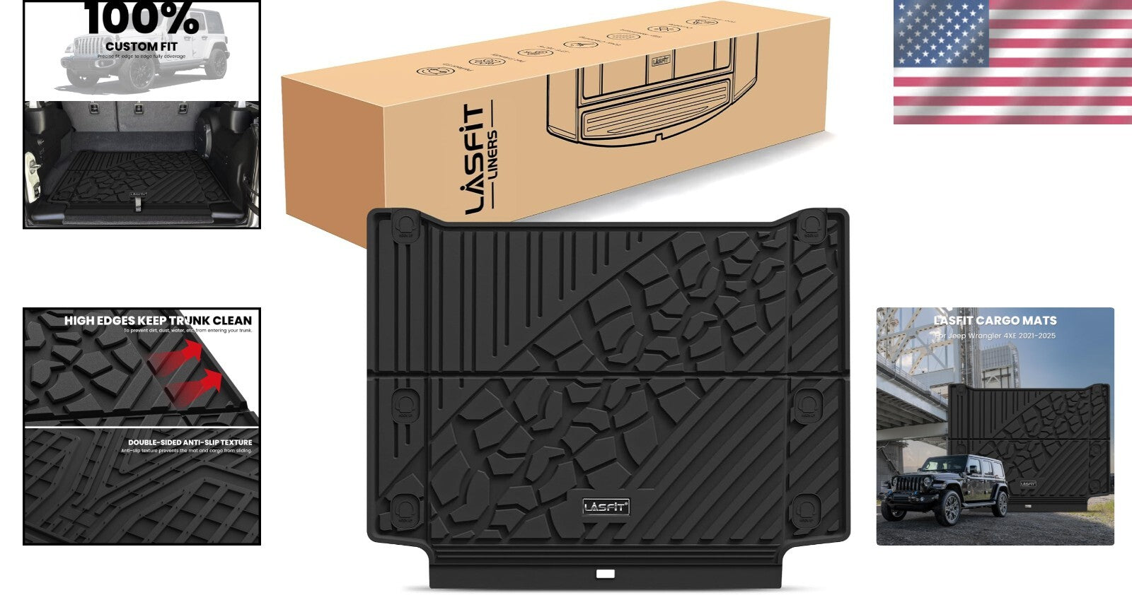 Durable All-Weather Cargo Mat for Jeep Wrangler Unlimited 4XE 2021-2025 Edition