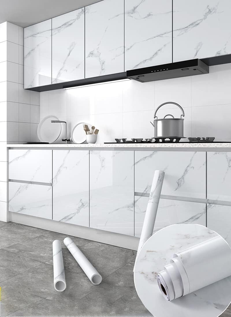 Elegant Gray/White Glossy Marble Self-Adhesive Wallpaper for Effortless Style