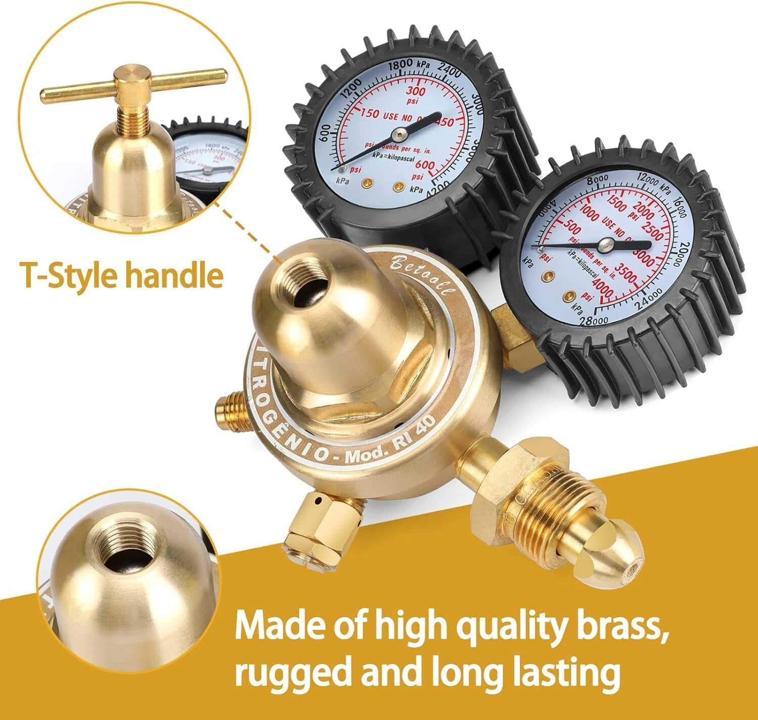 Durable Nitrogen Pressure Regulator with Protective Gauges and Adjustable Handle