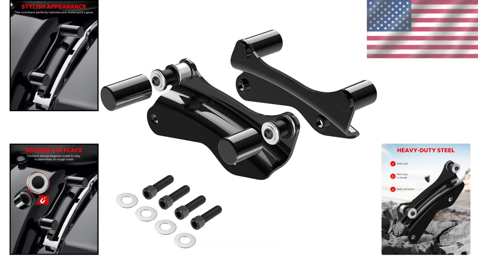 4-Pcs Docking Hardware Cover Set for Harley Touring Models - Vivid Black Design