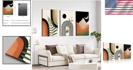Elegant Bohemian 3-Piece Canvas Art Set - 16" x 24" Mid Century Abstract Prints