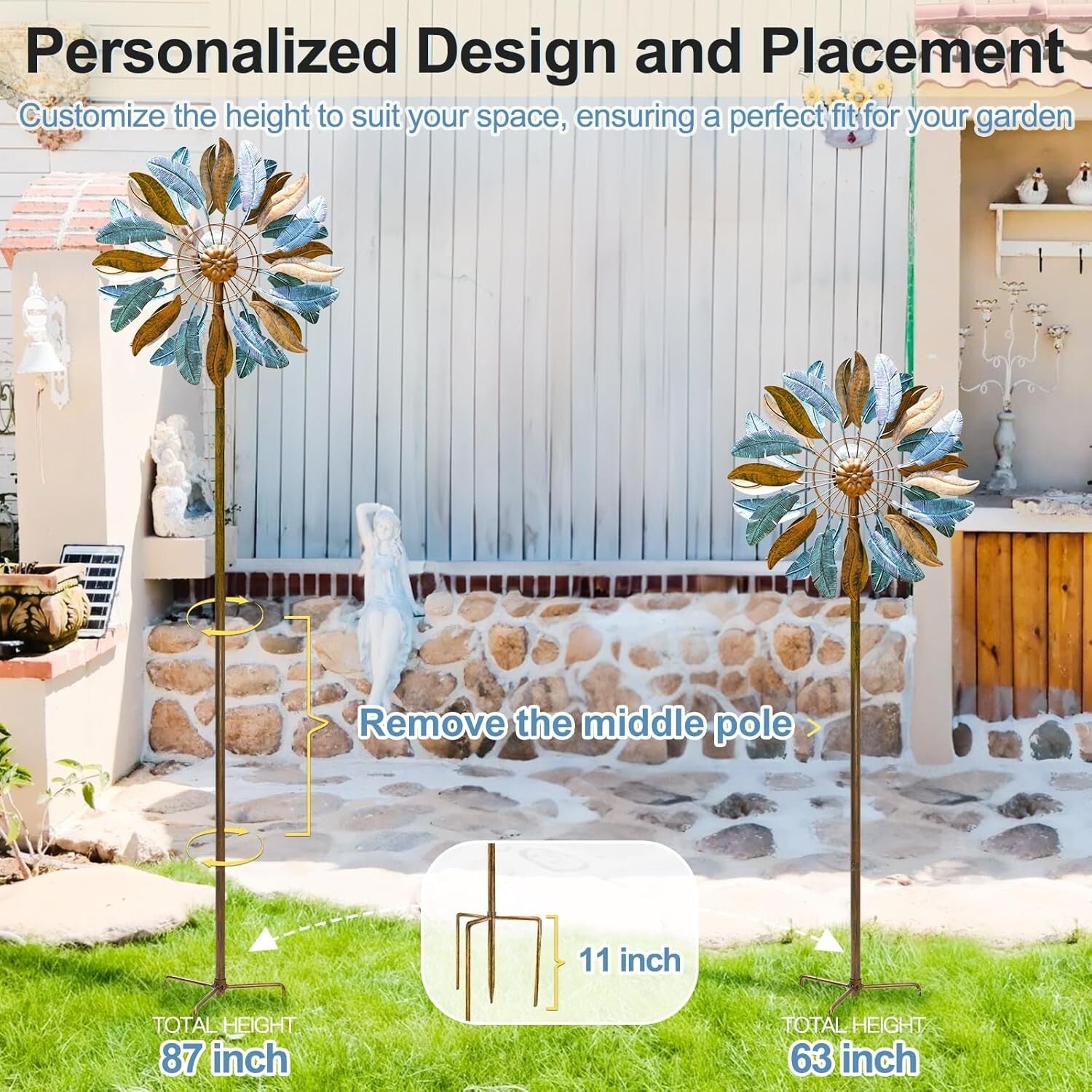 Kinetic Garden Windmill 87'' Extra Large - Adjustable Height & Easy Assembly