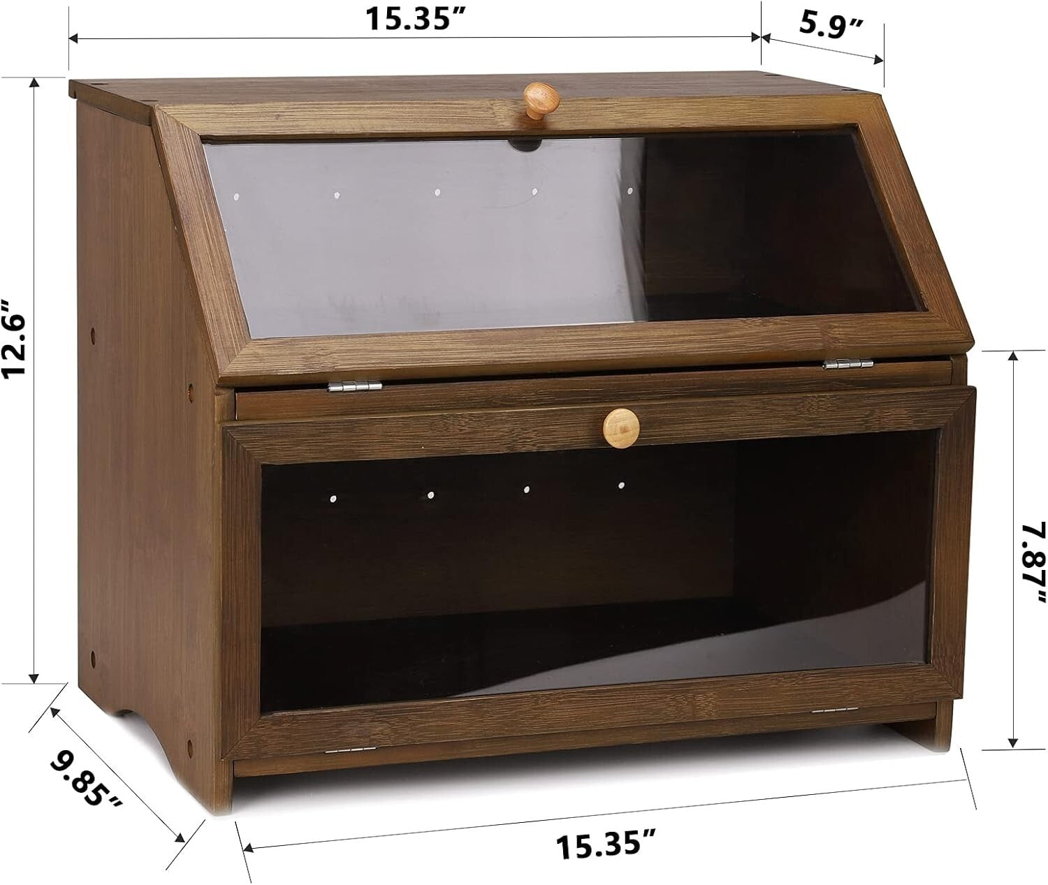 Stylish Double Layer Bread Storage Bin with Clear Window - 15.4" L x 9.8" W