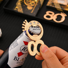 Load image into Gallery viewer, Glamorous Gold and Black Bottle Openers - 50 Packs for 80th Anniversary Parties