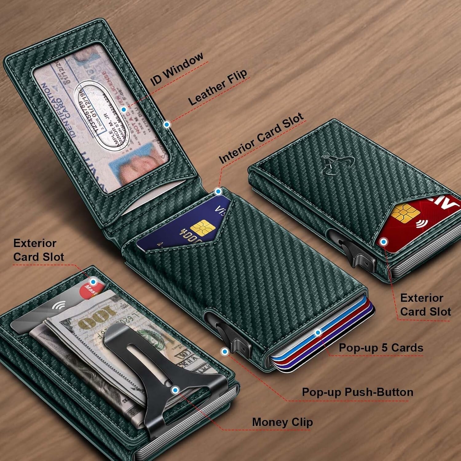 Men's Gift Wallet - Slim Carbon Fiber Case with Magnetic Closure & 9 Card Slots