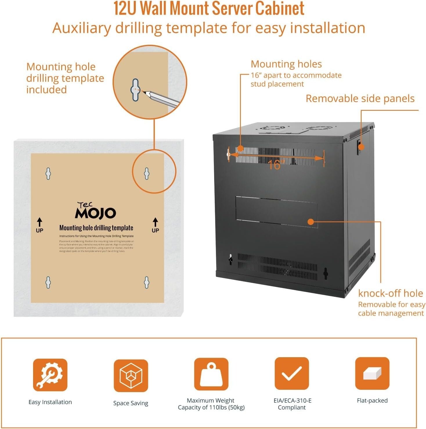 Versatile 12U Wall Mount Server Cabinet with Cooling Fan - Ideal for A/V Devices