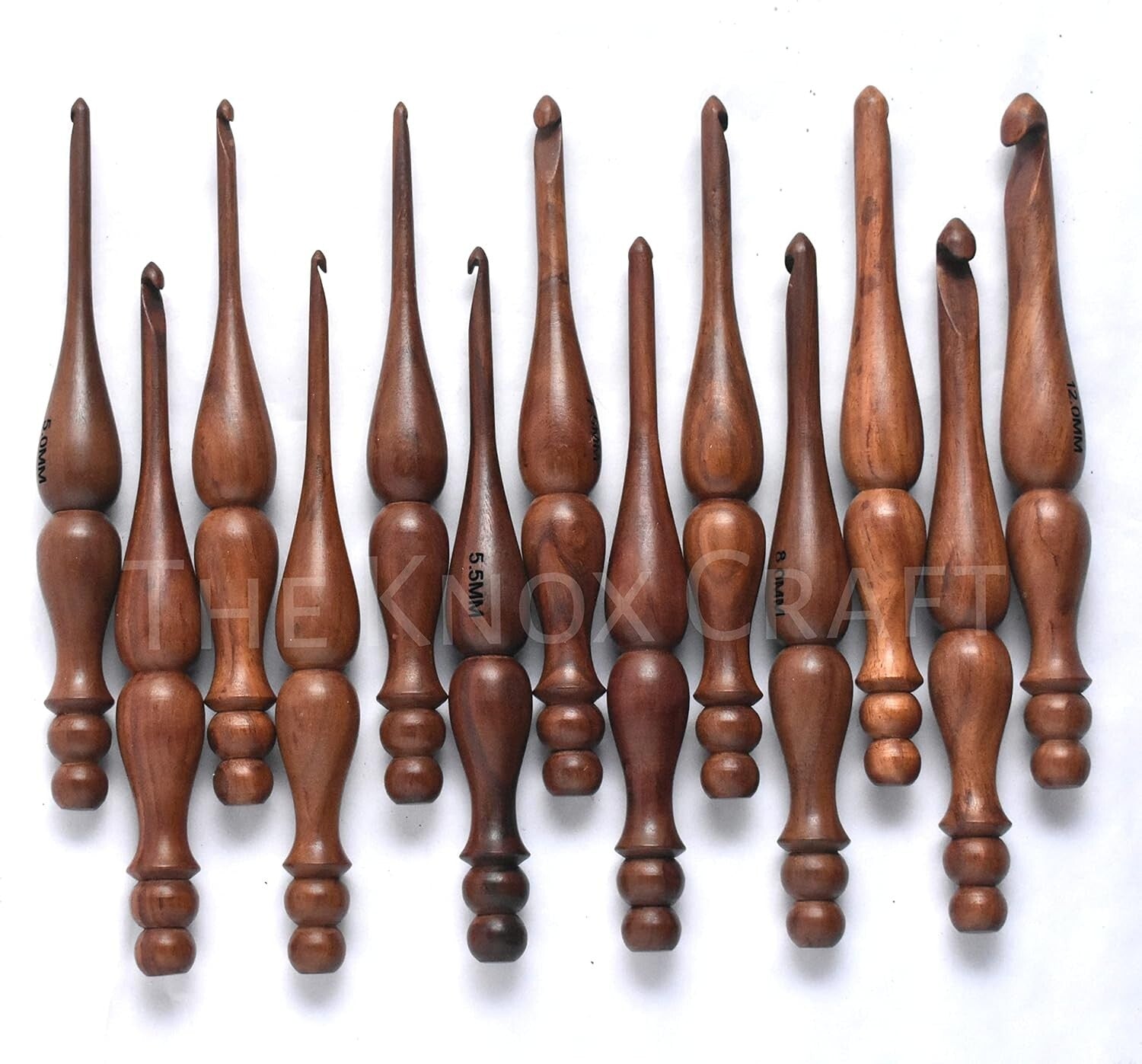 Set of 13 Handmade Rosewood Crochet Hooks - Smooth & Comfortable Knitting Tools