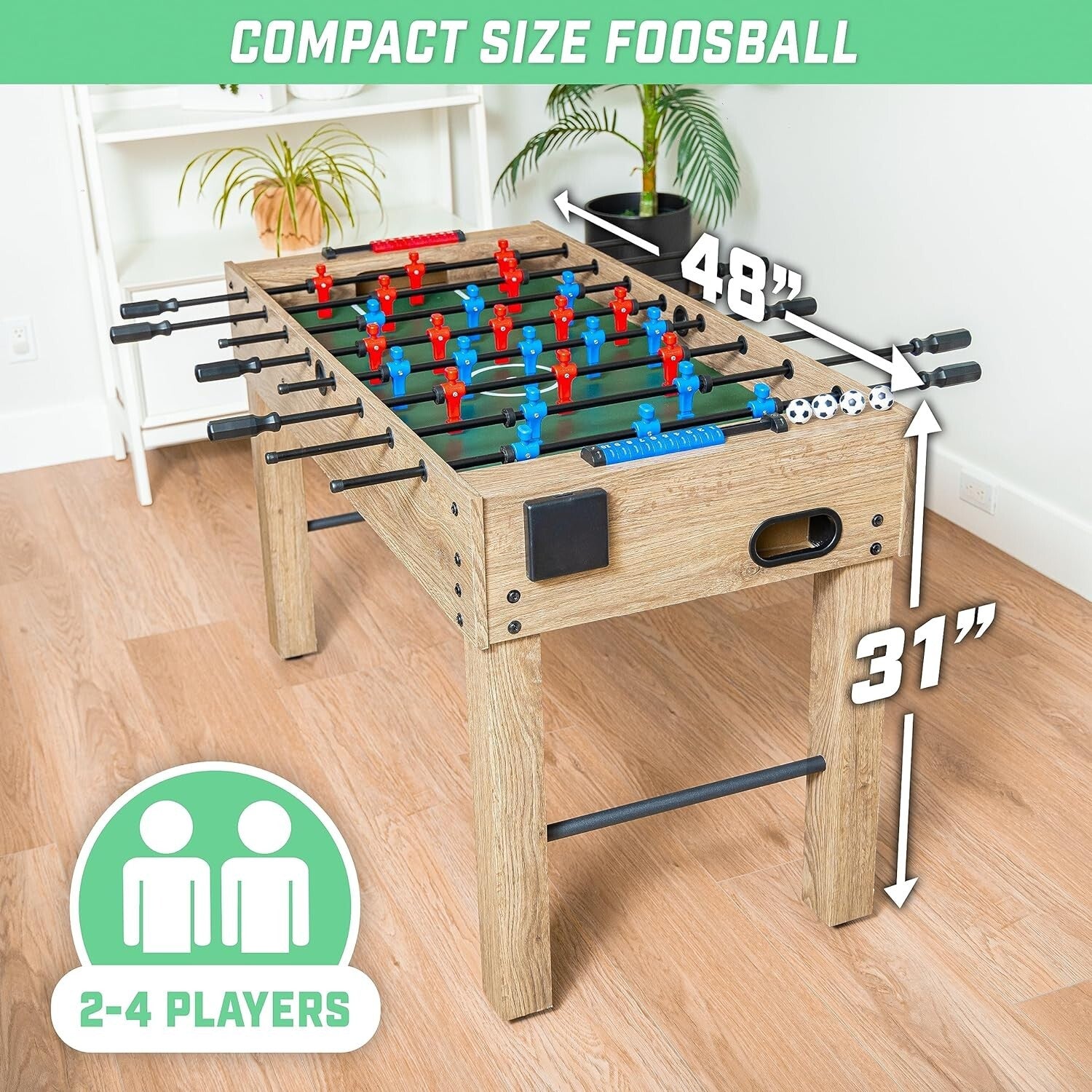 Stylish 48-Inch Foosball Table - Choose Oak, Black or White - With Accessories