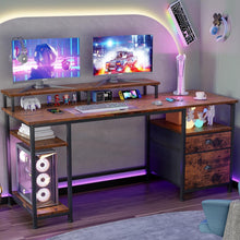 Load image into Gallery viewer, Versatile 61" Computer Desk with Shelves and File Drawer - Home Office Essential