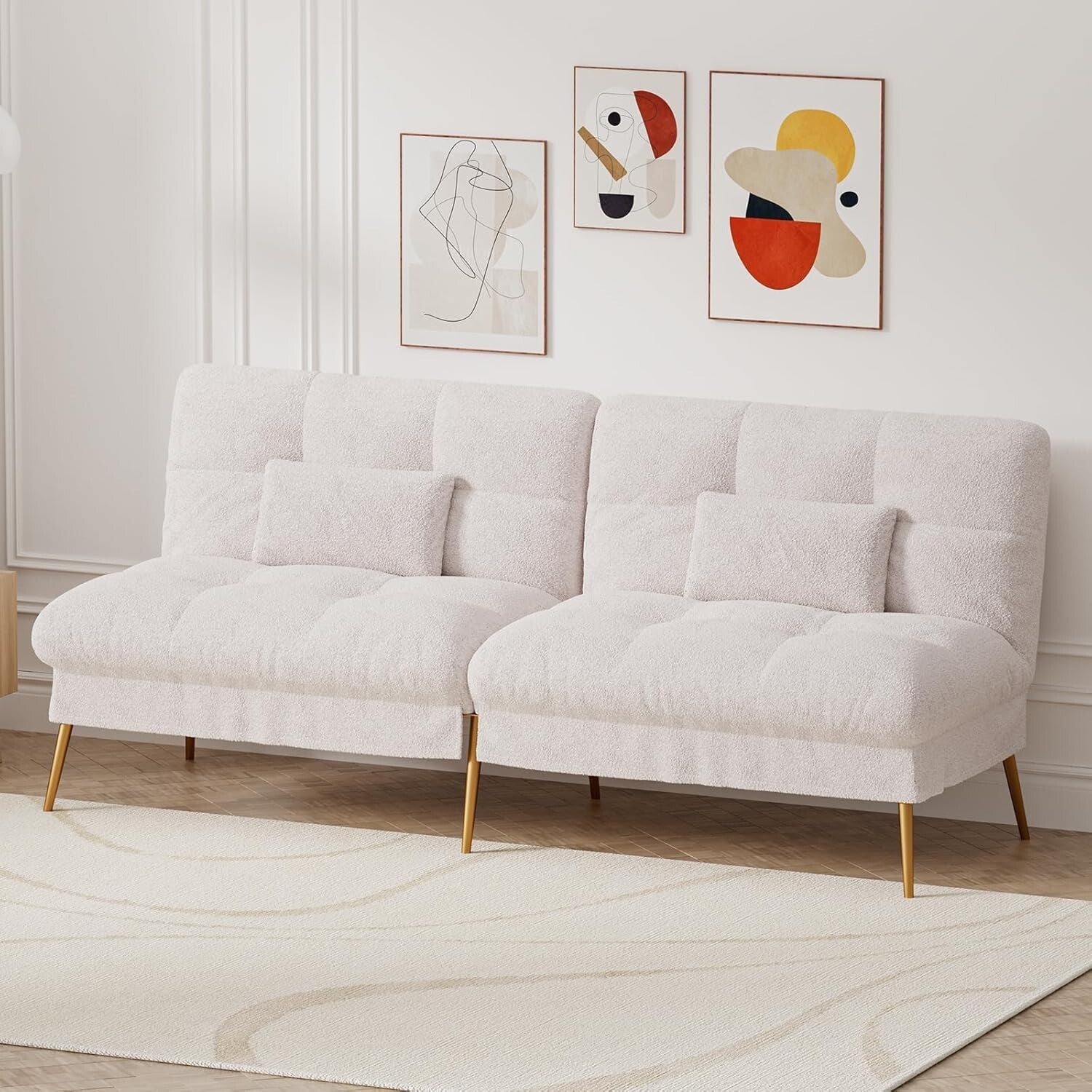 Elegant 68" Convertible Futon Sofa Bed with Adjustable Backrest - White
