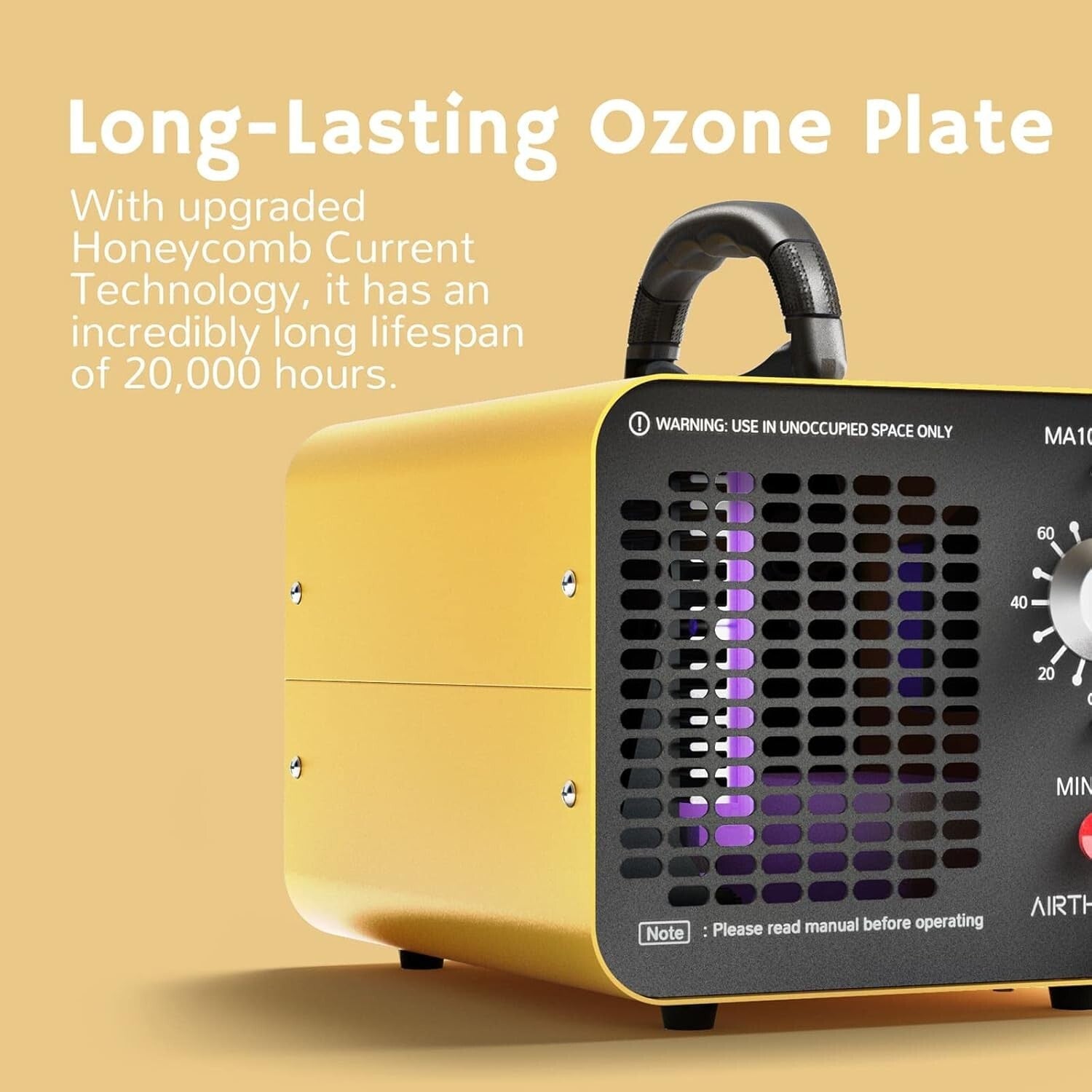 Air Purifier Ozone Generator 10,000 mg/h - Improve Indoor Air Quality, Yellow