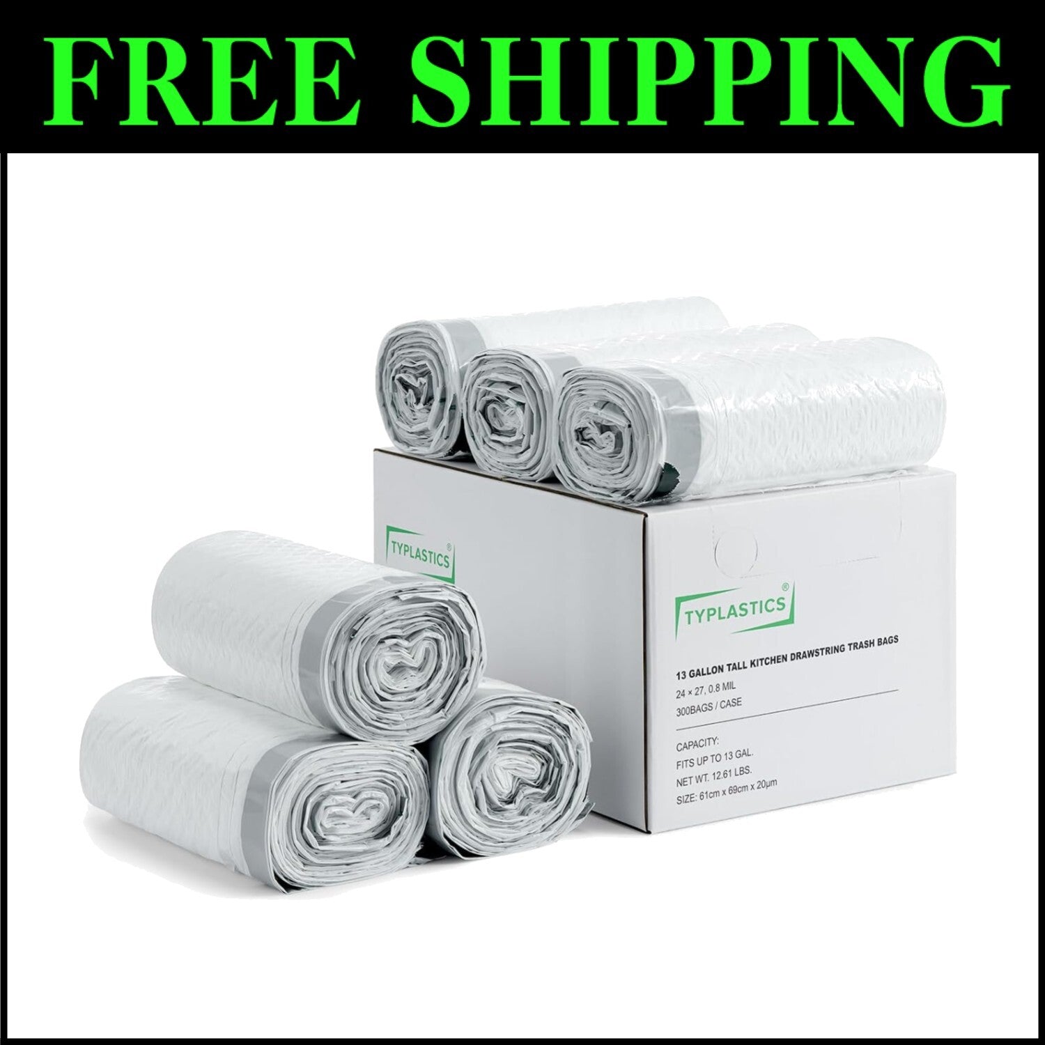 Wholesale Pack of 300 Unscented 13 Gallon Tall Kitchen Bags - Tear Resistant