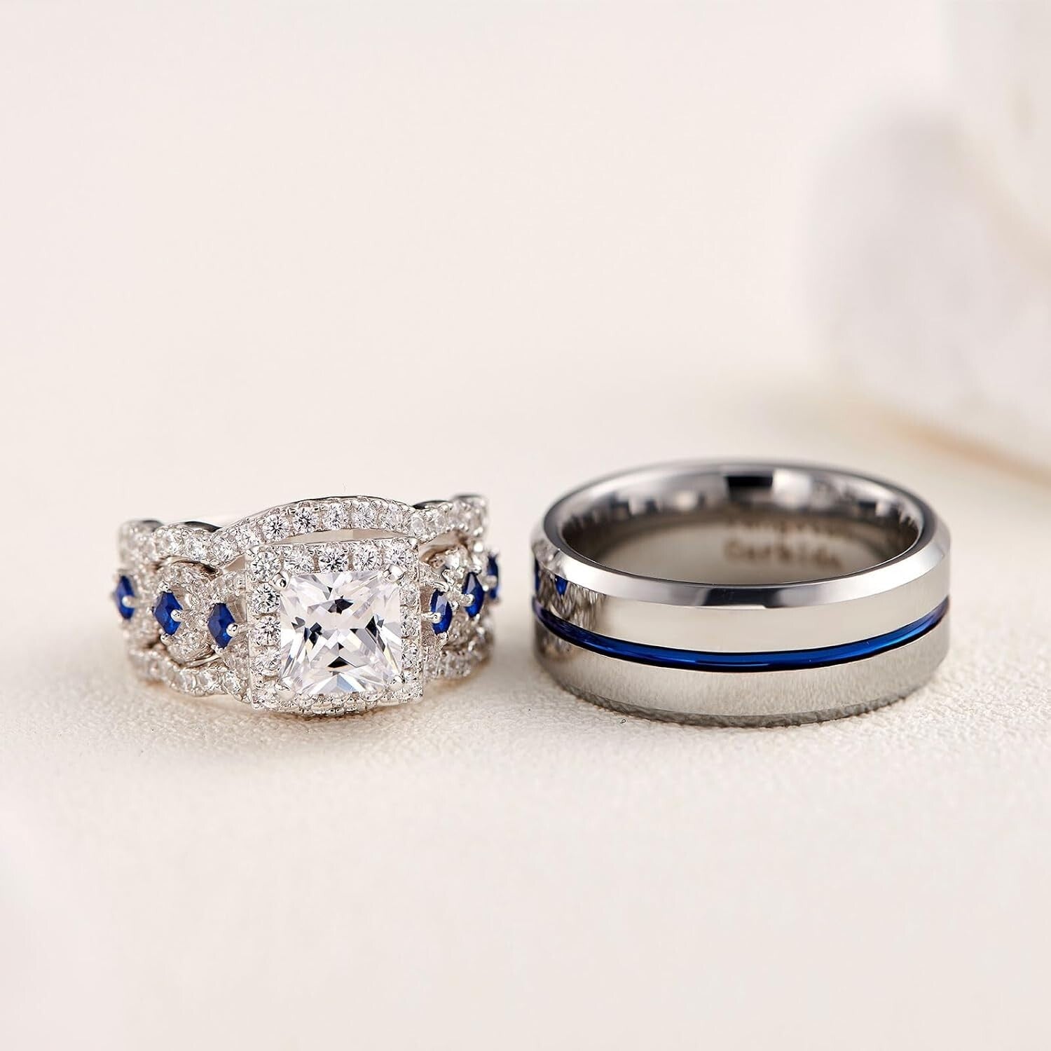 Elegant Wedding Rings Set for Couples - 925 Sterling Silver & Tungsten Bands