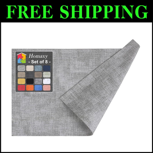 Set of 8 Light Grey Faux Leather Placemats - Stylish Heat Resistant Dining Mats