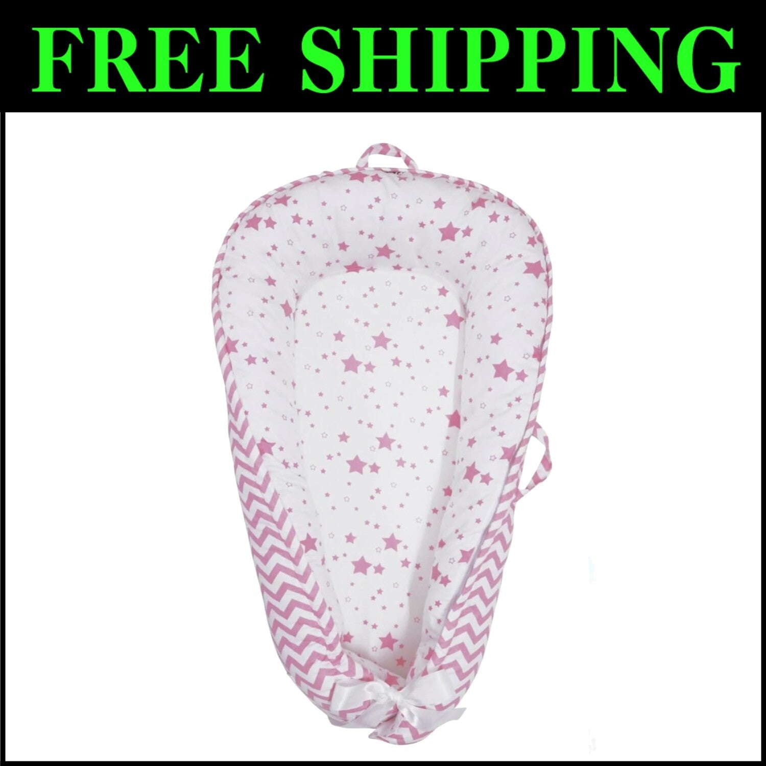 Organic Cotton Baby Nest Lounger - Reversible Adjustable Pink Star Collection