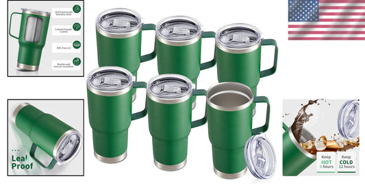 Bulk Stainless Steel Tumblers - 20 oz Double Wall Travel Mugs, 6 Pack Dark Green