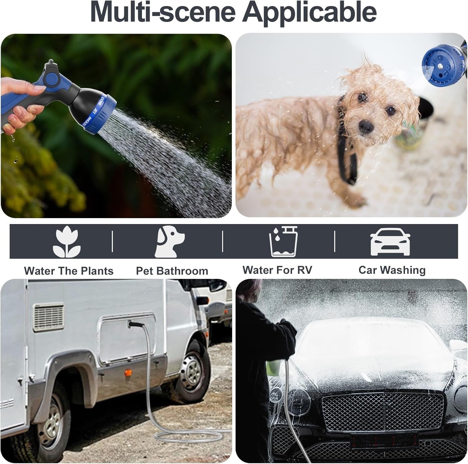 Durable 50ft Garden Hose with Upgraded 8-Way Nozzle - Flexible & Leak Resistant