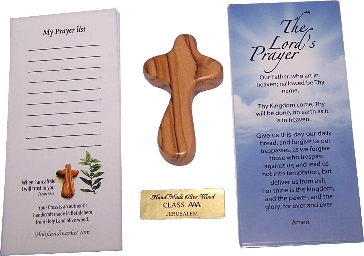 Inspirational 2.5" Olive Wood Palm Crosses with Lord Prayer Card - Pack of 50