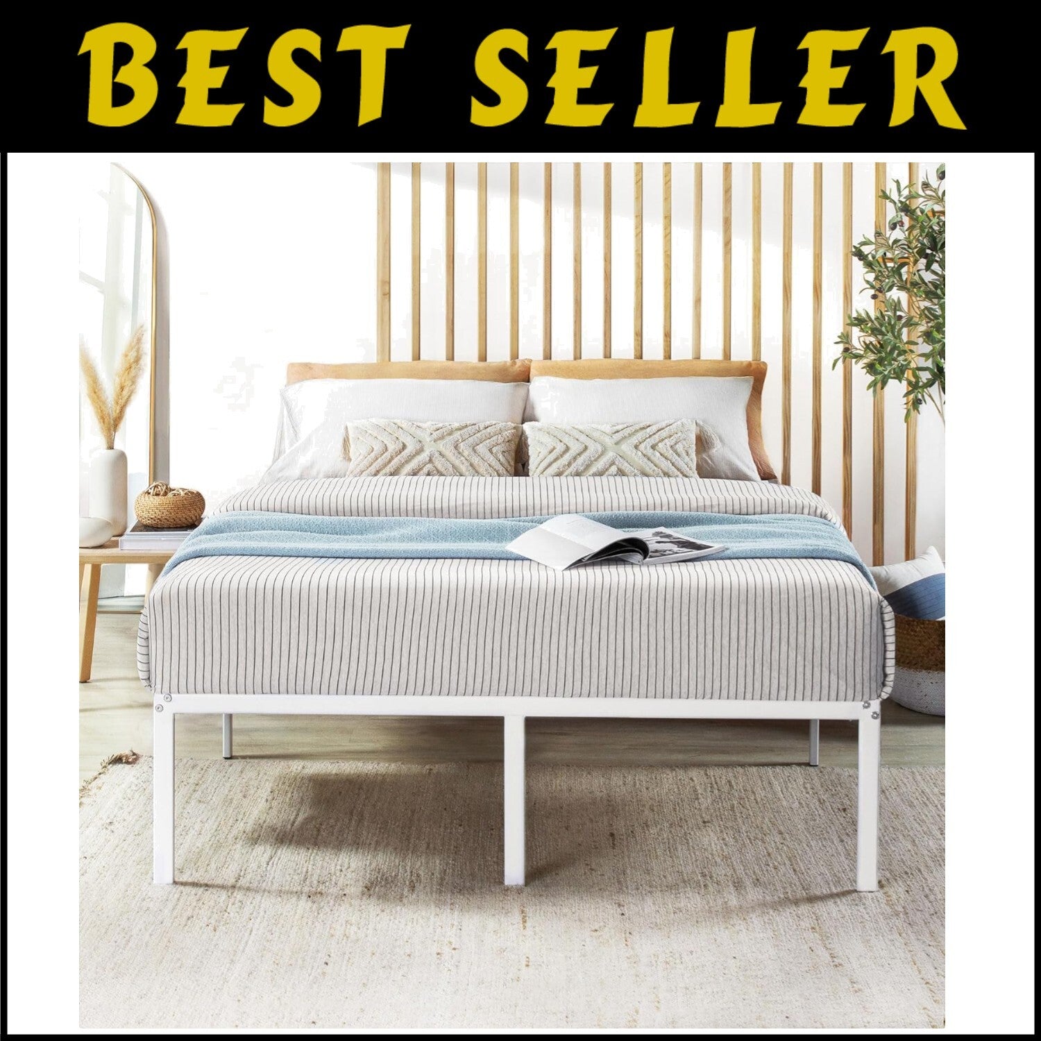 Heavy Duty Full-Size Metal Bed Frame with 14-Inches of Under-Bed Storage Space